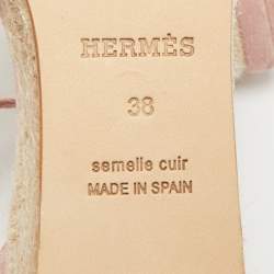 مملوكة مسبقًا Hermes Elda Size 38 Pink Suede Ankle Strap Espadrille Sandals