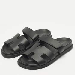 Pre Owned Hermes Chypre Size 38 Black Leather Slide Slide