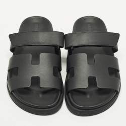 Pre Owned Hermes Chypre Size 38 Black Leather Slide Slide