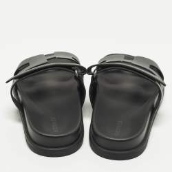 Pre Owned Hermes Chypre Size 38 Black Leather Slide Slide