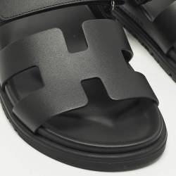 Pre Owned Hermes Chypre Size 38 Black Leather Slide Slide