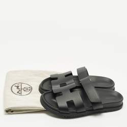 Pre Owned Hermes Chypre Size 38 Black Leather Slide Slide