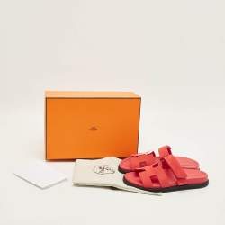 Pre Owned Hermès Chypre Size 39.5 Red Suede Flat Sandals