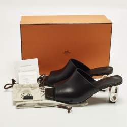 Pre Owned صندل هيرميس سلايد أيكونيك جلد أسود مقاس 39