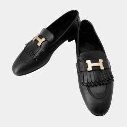 Pre Owned Hermes Mocassins Royale Black Leather Size 35.5