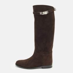 Pre Owned Hermes Jumping Size 38 Brown Suede Knee Length Boots