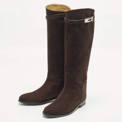 Pre Owned Hermes Jumping Size 38 Brown Suede Knee Length Boots