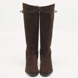 Pre Owned Hermes Jumping Size 38 Brown Suede Knee Length Boots