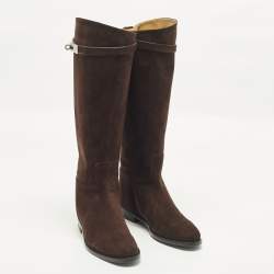 Pre Owned Hermes Jumping Size 38 Brown Suede Knee Length Boots