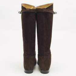 Pre Owned Hermes Jumping Size 38 Brown Suede Knee Length Boots