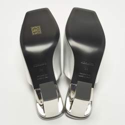 مملوكة مسبقًا Hermes kylie Size 39 Silver Leather Slide Sandals