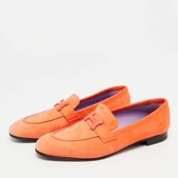 Pre Owned Hermes Paris Size 39 Orange Suede Loafers