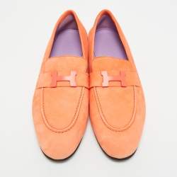 Pre Owned Hermes Paris Size 39 Orange Suede Loafers