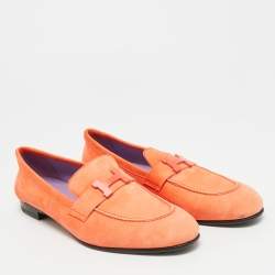 Pre Owned Hermes Paris Size 39 Orange Suede Loafers