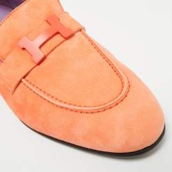 Pre Owned Hermes Paris Size 39 Orange Suede Loafers