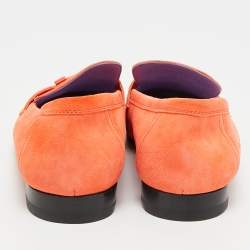 Pre Owned Hermes Paris Size 39 Orange Suede Loafers