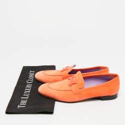 Pre Owned Hermes Paris Size 39 Orange Suede Loafers