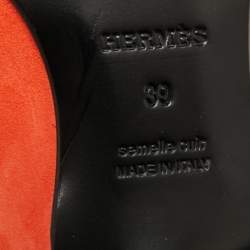 Pre Owned Hermes Paris Size 39 Orange Suede Loafers