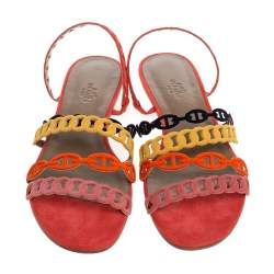 Hermes Multicolor Suede Leather Chaine D'ancre Flat Sandals Size 40