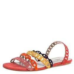 Hermes Multicolor Suede Leather Chaine D'ancre Flat Sandals Size 40
