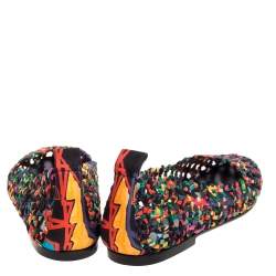 Pre Owned Hermès Multicolor Woven Silk Minorque Ballet Flats Size 39