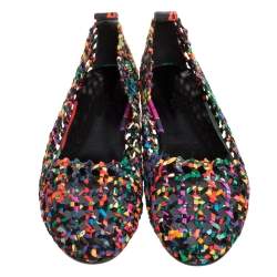 Pre Owned Hermès Multicolor Woven Silk Minorque Ballet Flats Size 39