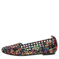 Pre Owned Hermès Multicolor Woven Silk Minorque Ballet Flats Size 39
