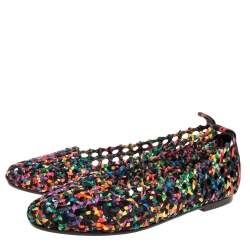 Pre Owned Hermès Multicolor Woven Silk Minorque Ballet Flats Size 39