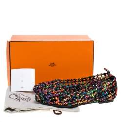 Pre Owned Hermès Multicolor Woven Silk Minorque Ballet Flats Size 39