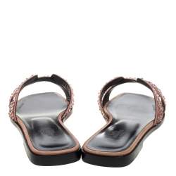 Hermes Suede Leather Pearl Embellished Oran Flat Slides Size 37 