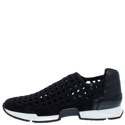 Hermes Black Braided Silk Oxygene Slip On Sneakers Size 37.5