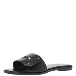 Pre Owned Hermes Black Leather View Slide Sandals Size 38