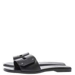 مملوكة مسبقًا Hermes Black Leather View Slide Sandals Size 38