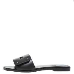 مملوكة مسبقًا Hermes Black Leather View Slide Sandals Size 38