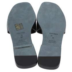 مملوكة مسبقًا Hermes Black Leather View Slide Sandals Size 38