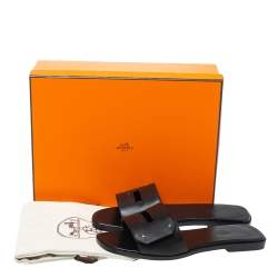 مملوكة مسبقًا Hermes Black Leather View Slide Sandals Size 38