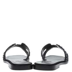 مملوكة مسبقًا صندل فلات هيرمس "اوران" جلد مزخرف كريستال أسود مقاس 36.5