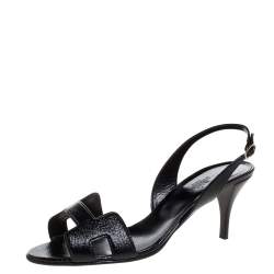 مملوكة مسبقًا Hermes Black Patent Leather Night Slingback Sandals Size 41