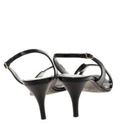 مملوكة مسبقًا Hermes Black Patent Leather Night Slingback Sandals Size 41