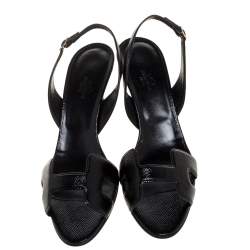 مملوكة مسبقًا Hermes Black Patent Leather Night Slingback Sandals Size 41