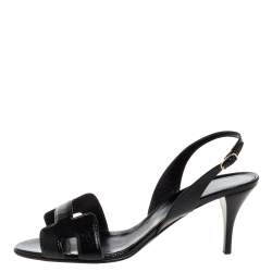 مملوكة مسبقًا Hermes Black Patent Leather Night Slingback Sandals Size 41
