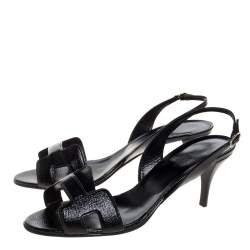 مملوكة مسبقًا Hermes Black Patent Leather Night Slingback Sandals Size 41