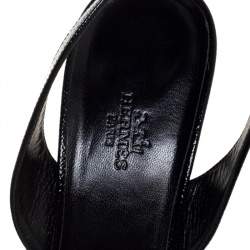 مملوكة مسبقًا Hermes Black Patent Leather Night Slingback Sandals Size 41