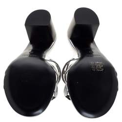 مملوكة مسبقًا Hermes Silver Leather Tandem Slide Sandals Size 36