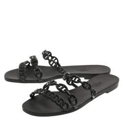 Pre Owned Hermes Black Rubber Chaine d'Ancre Rivage Slide Sandals Size 36