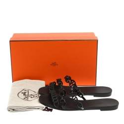 Pre Owned Hermes Black Rubber Chaine d'Ancre Rivage Slide Sandals Size 36