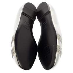 Pre Owned Hermes Metallic Silver Leather Nice Flats Size 40.5