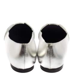 Pre Owned Hermes Metallic Silver Leather Nice Flats Size 40.5