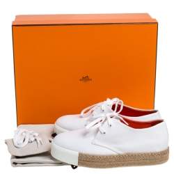 Pre Owned Hermes White Canvas Rosa Espadrille Sneakers Size 39