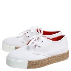 Pre Owned Hermes White Canvas Rosa Espadrille Sneakers Size 39